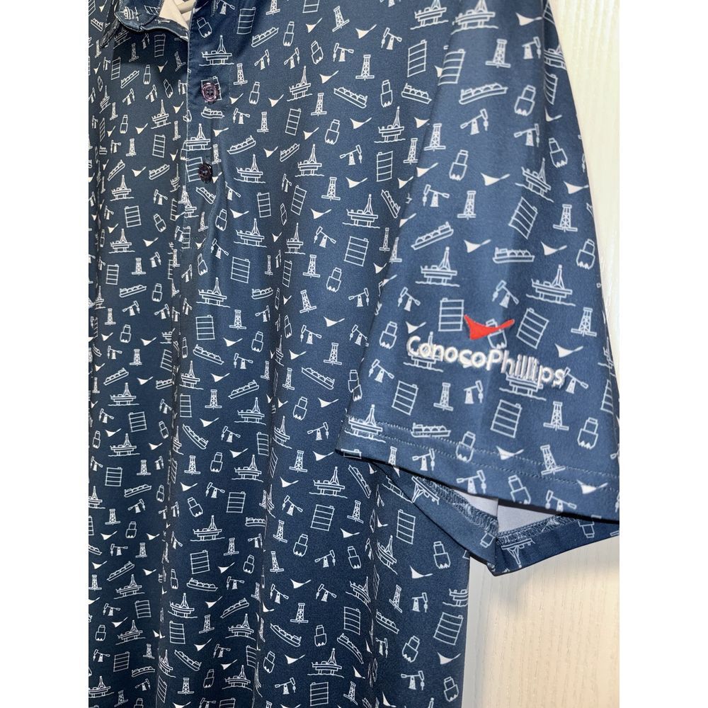 Coby Stevens Men's Golf Polo Size L UPF 50+ Work Logo Stretch Blue Full Print - Picture 5 of 6